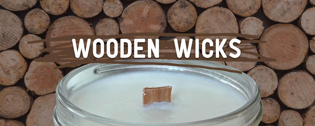 A wooden wick mason jar soy candle by The Glow Co. with the text, "Wooden Wicks" above it.